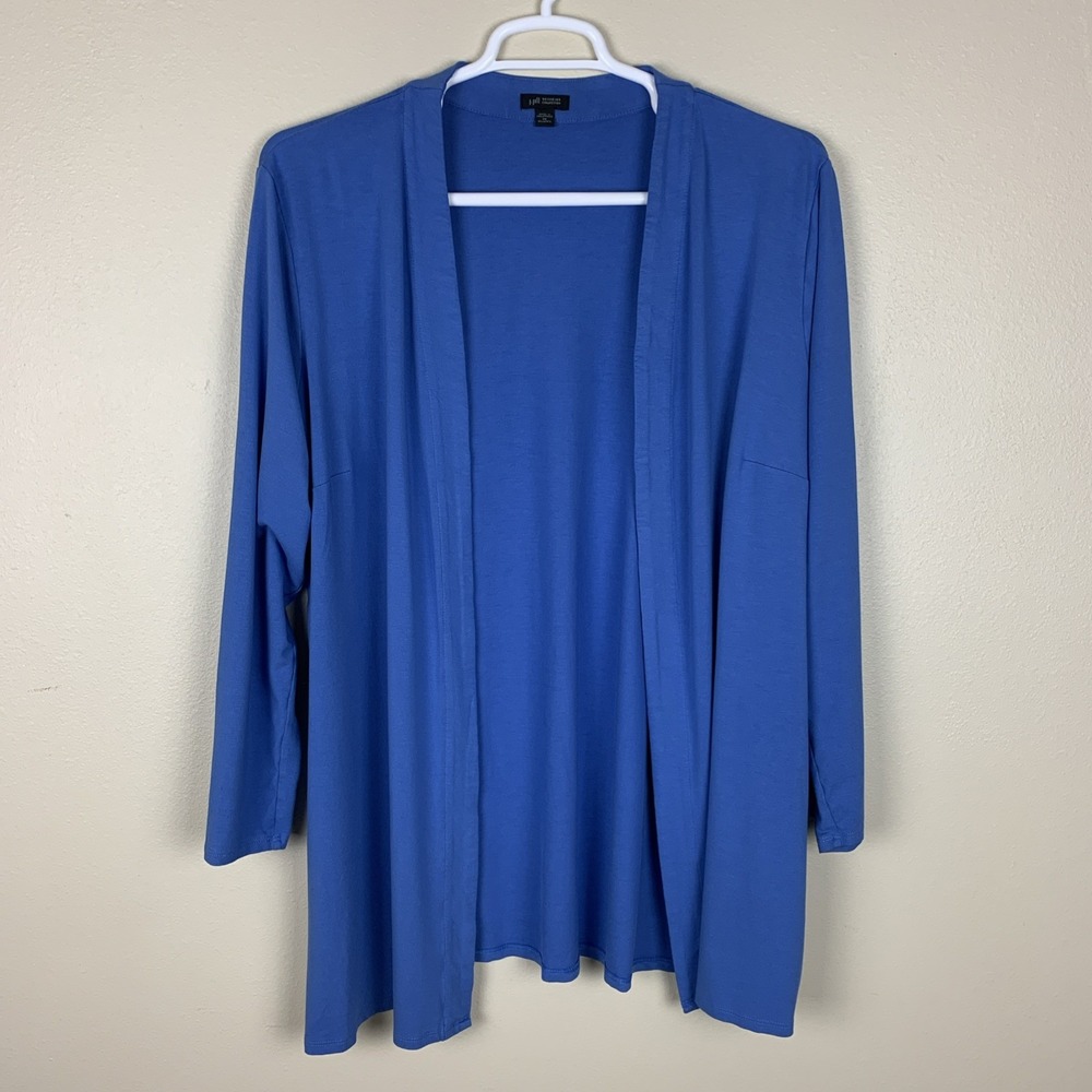 J Jill Wearever Cardigan Size 2X Jersey Knit Stretchy Open Blue Easy Travel Work